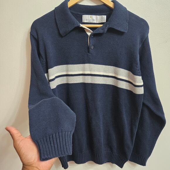 Bill Blass Men Vintage 90s Y2K Preppy Retro Grandpa Knit Polo Striped Sweater L - Picture 5 of 10